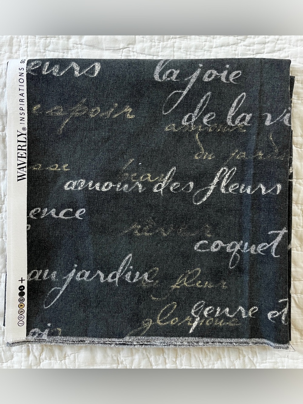 Waverly Inspiration Fabric 1.5 Yd FRENCH INSPIRATIONAL SCRIPT Charcoal Black Y2K